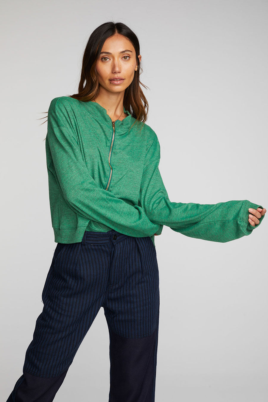 Triblend Half Zip Pullover with Rib Womens chaserbrand
