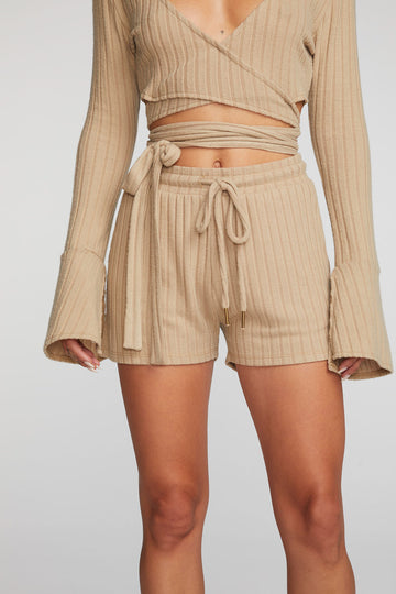 Poor Boy Rib Shorts with Shoestring Tie Womens chaserbrand