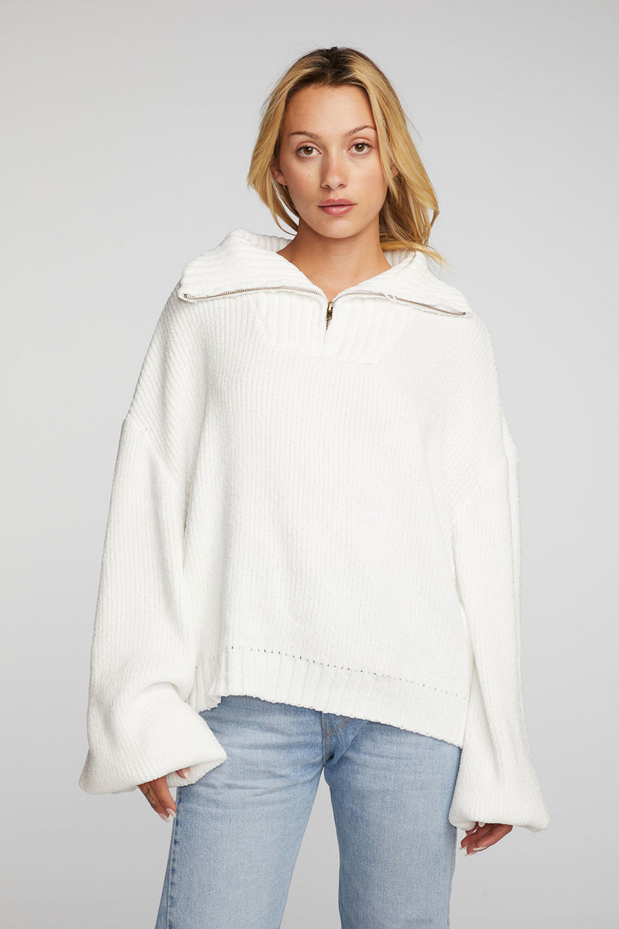 Chenille Cotton Sweater Knit Half Zip Pullover Womens chaserbrand