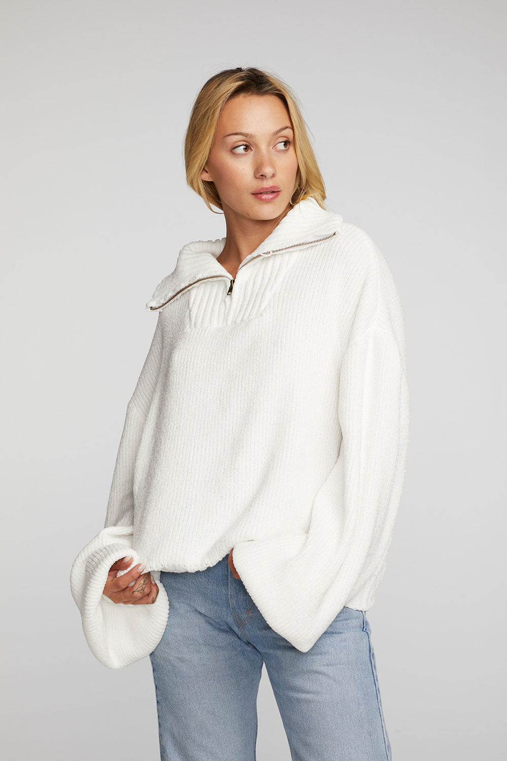 Chenille Cotton Sweater Knit Half Zip Pullover Womens chaserbrand