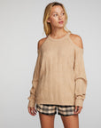 Sequin Knit Cold Shoulder Sweater Womens chaserbrand