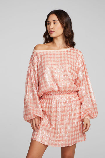 Cooper Long Sleeve Mini Dress Embellished Check Womens chaserbrand