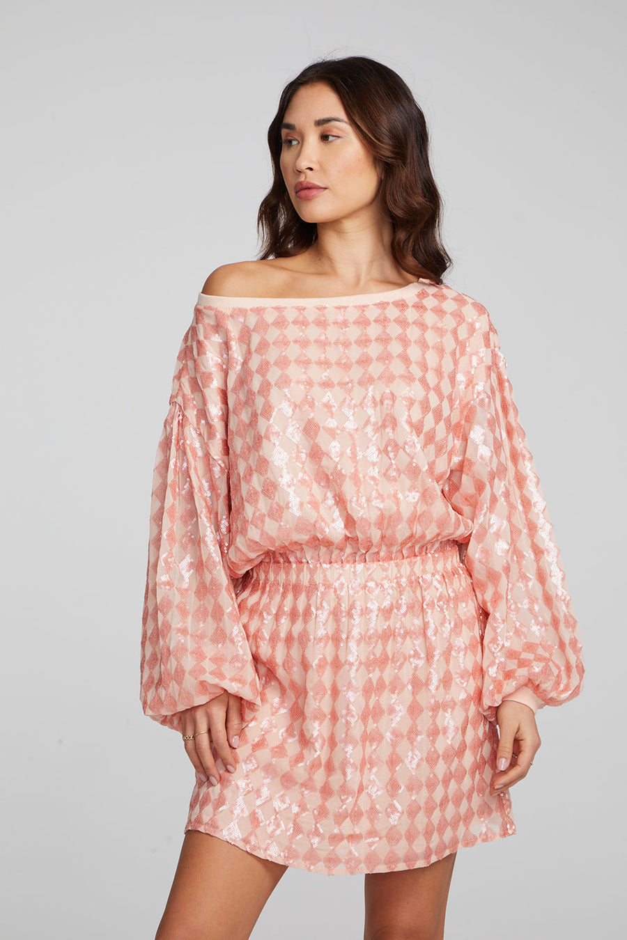 Cooper Long Sleeve Mini Dress Embellished Check Womens chaserbrand