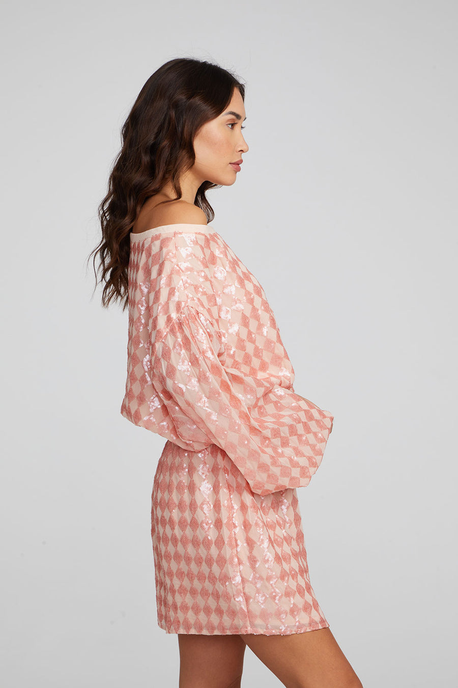 Cooper Long Sleeve Mini Dress Embellished Check Womens chaserbrand