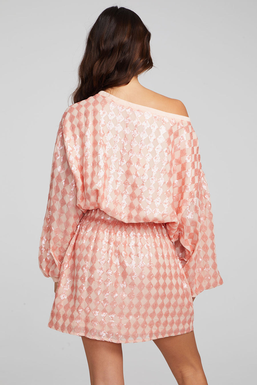 Cooper Long Sleeve Mini Dress Embellished Check Womens chaserbrand