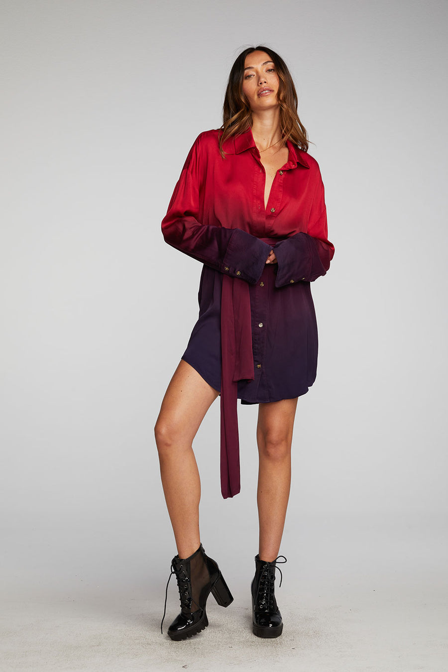 Stretch Silky Woven Shirt Dress Womens chaserbrand