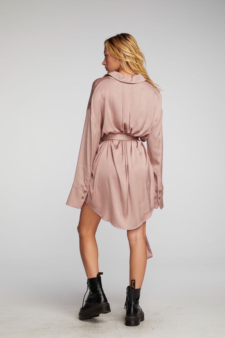 Stretch Silky Woven Shirt Dress Womens chaserbrand