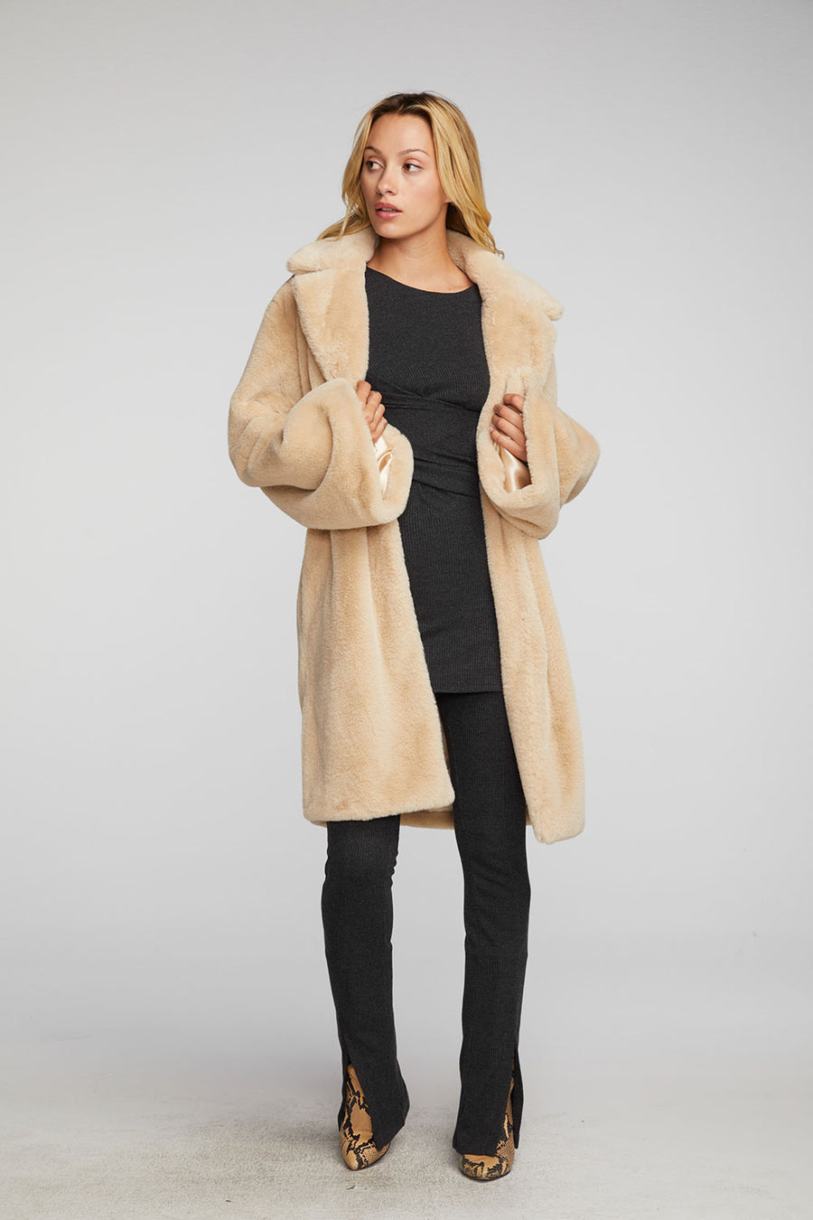 Sequin Faux Fur Coat Womens chaserbrand