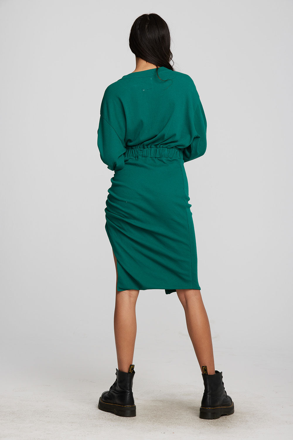 Recycled Vintage Rib Midi Dress with Shirring And Side Slit Womens chaserbrand