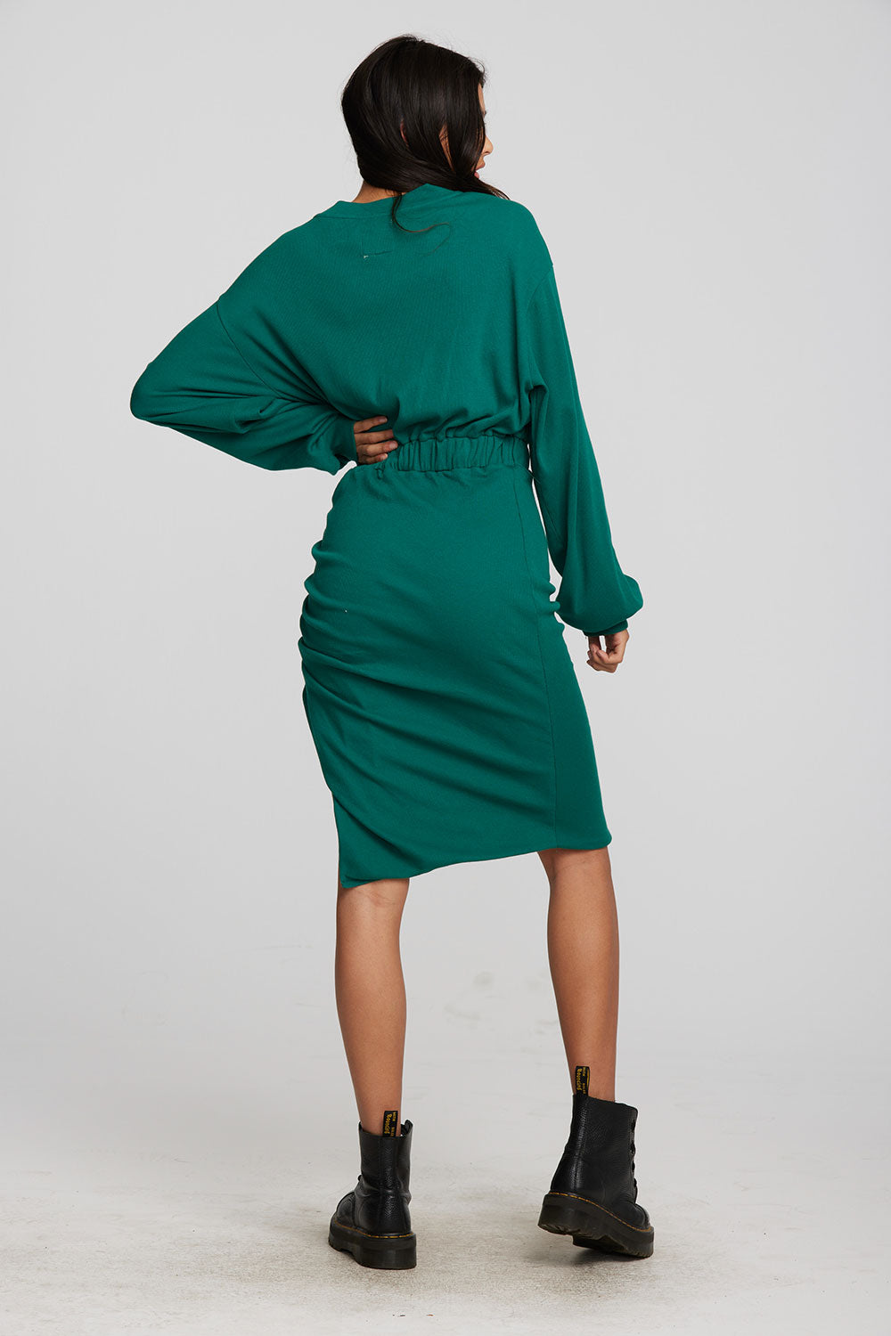 Recycled Vintage Rib Midi Dress with Shirring And Side Slit Womens chaserbrand