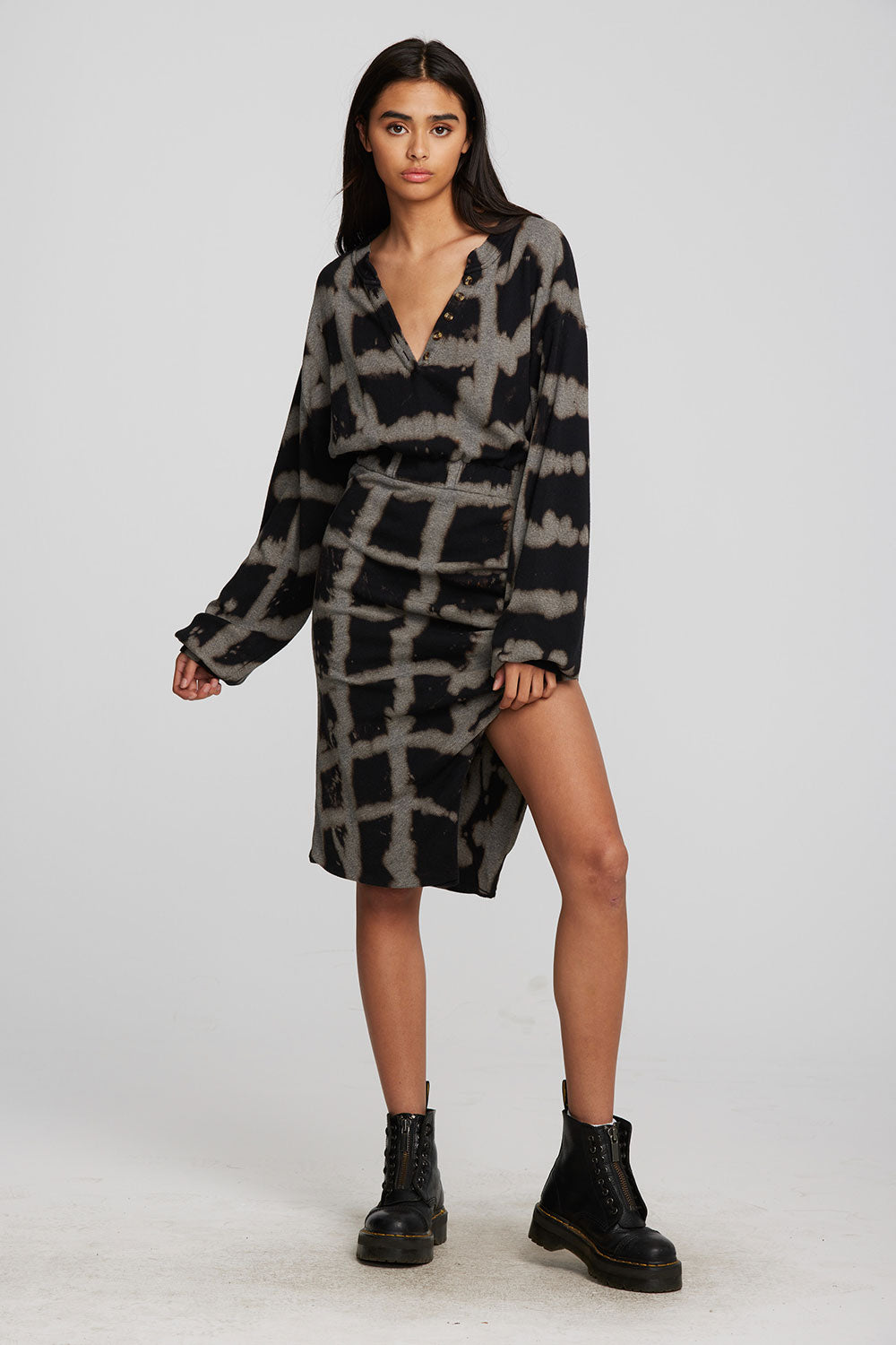 Recycled Vintage Rib Midi Dress with Shirring And Side Slit Womens chaserbrand