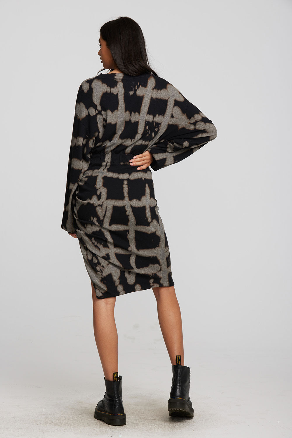 Recycled Vintage Rib Midi Dress with Shirring And Side Slit Womens chaserbrand