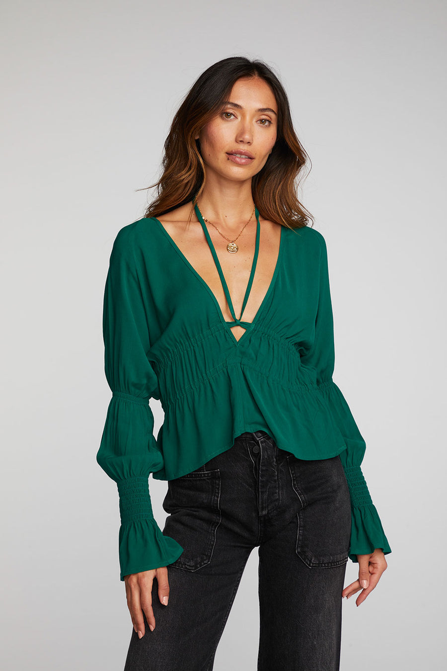Rayon Woven Deep V Top with Straps Womens chaserbrand