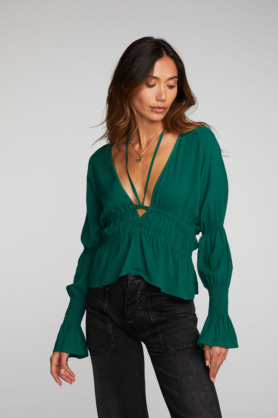 Rayon Woven Deep V Top with Straps Womens chaserbrand