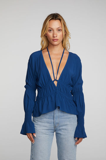 Rayon Woven Deep V Top with Straps Womens chaserbrand
