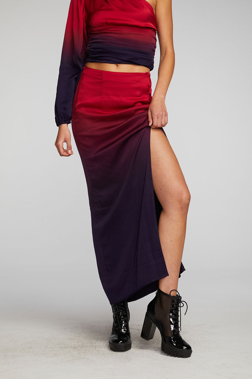 Stretch Silky Woven Midi Skirt Womens chaserbrand
