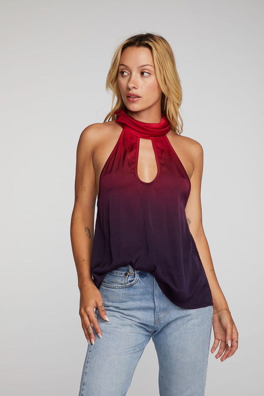 Stretch Silky Woven Halter Top Womens chaserbrand