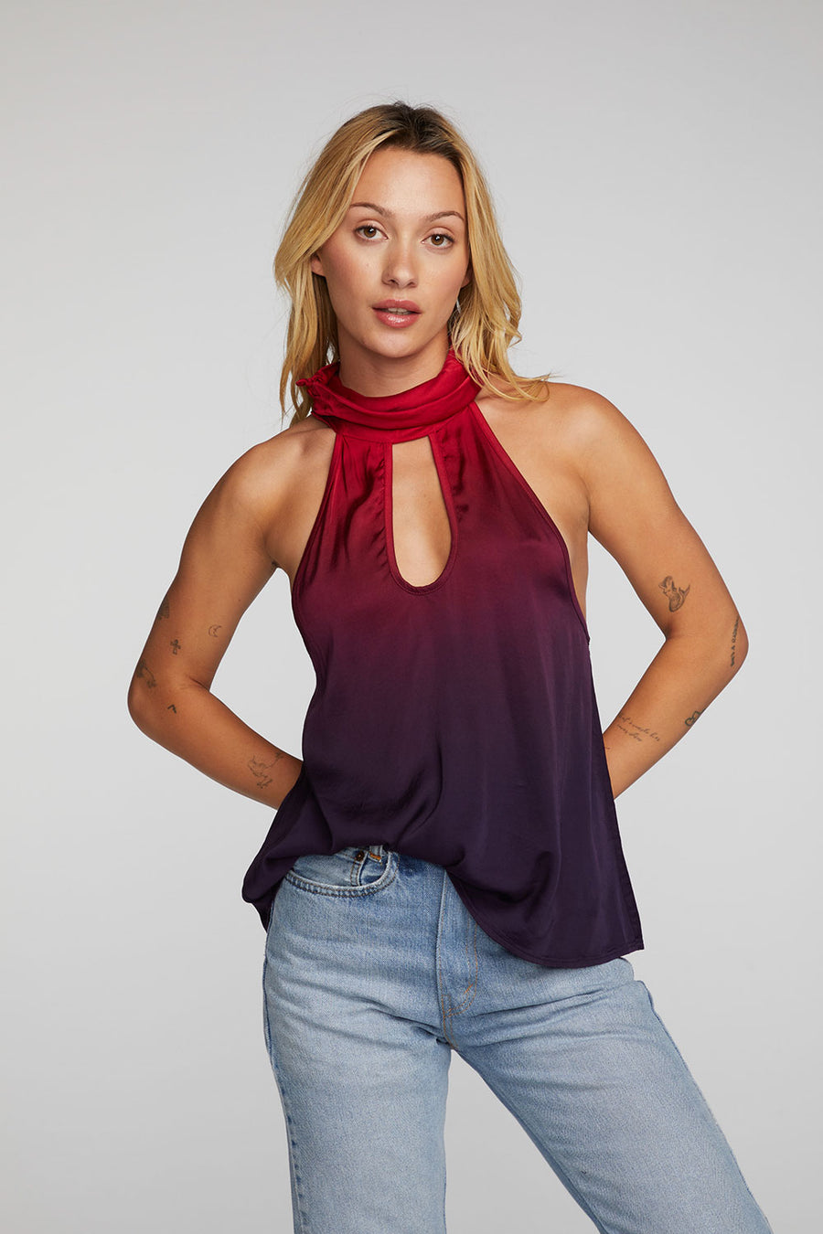 Stretch Silky Woven Halter Top Womens chaserbrand