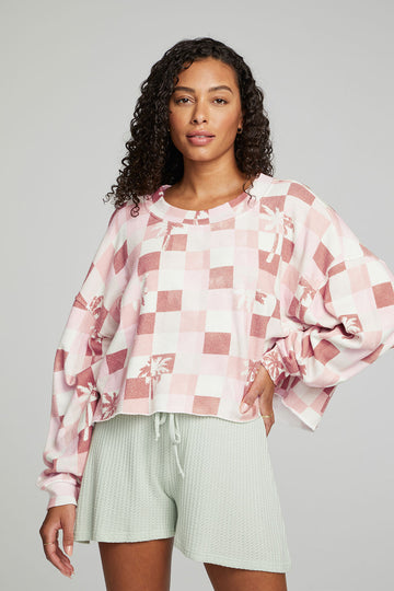Checkered Palms Print Pullover WOMENS chaserbrand