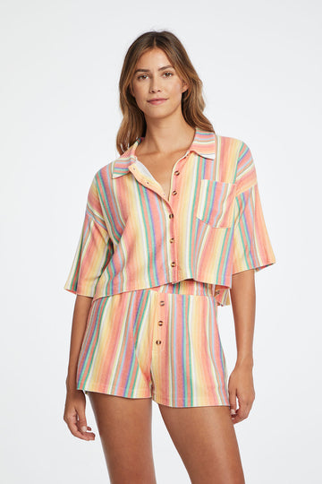 Marine Crop Button Down - Horizon Stripe WOMENS chaserbrand