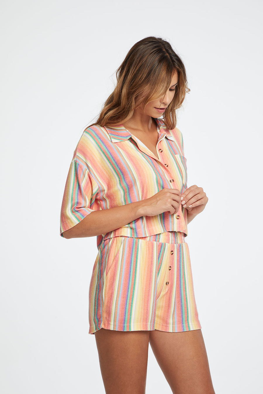 Marine Crop Button Down - Horizon Stripe WOMENS chaserbrand
