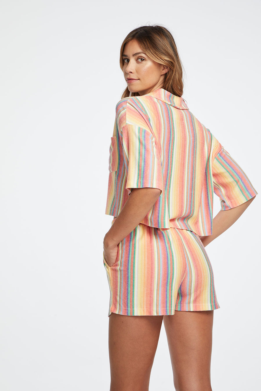 Marine Crop Button Down - Horizon Stripe WOMENS chaserbrand