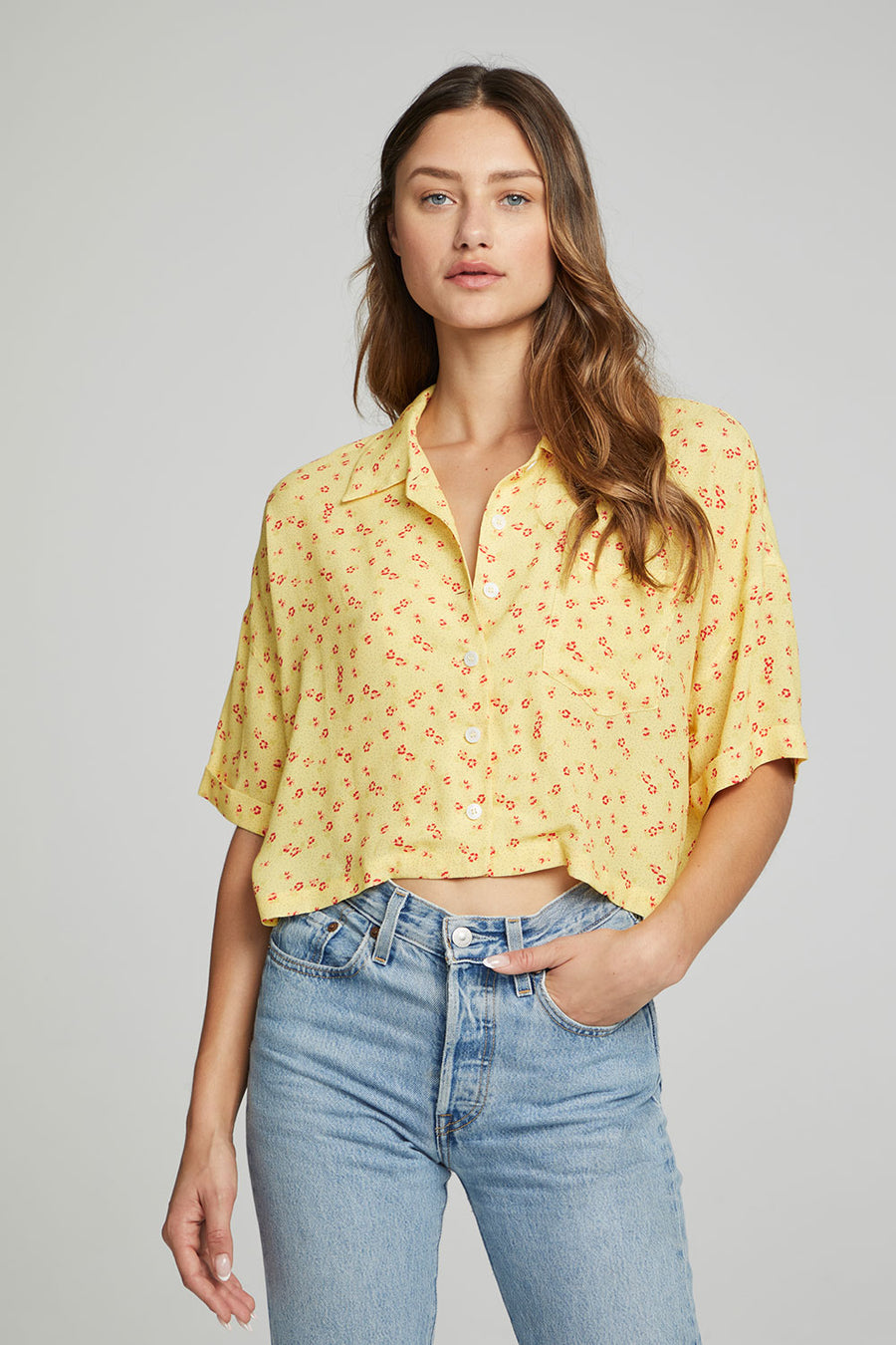 Marine Crop Button Down - Anise Flower WOMENS chaserbrand