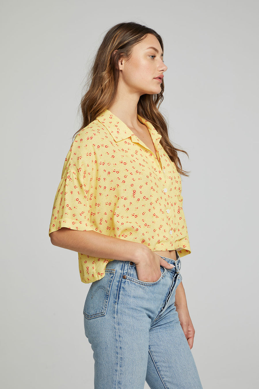 Marine Crop Button Down - Anise Flower WOMENS chaserbrand