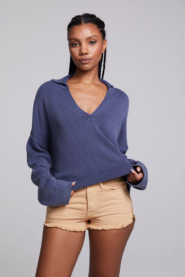 Mercury Washed Indigo Crop Pullover WOMENS chaserbrand