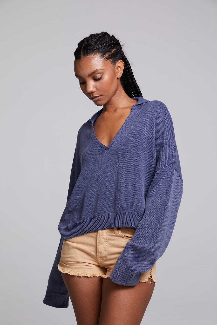 Mercury Washed Indigo Crop Pullover WOMENS chaserbrand