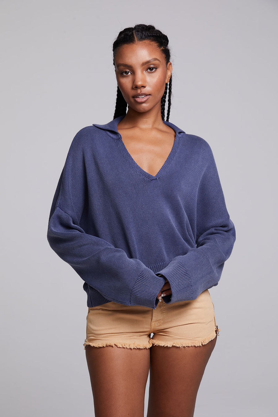 Mercury Washed Indigo Crop Pullover WOMENS chaserbrand