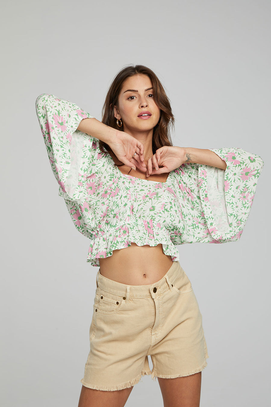 Monarch Crop Top - Grass Daisy Floral WOMENS chaserbrand