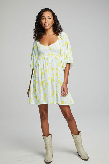 Dolce Mini Dress - Baby Blue Daisy Floral WOMENS chaserbrand