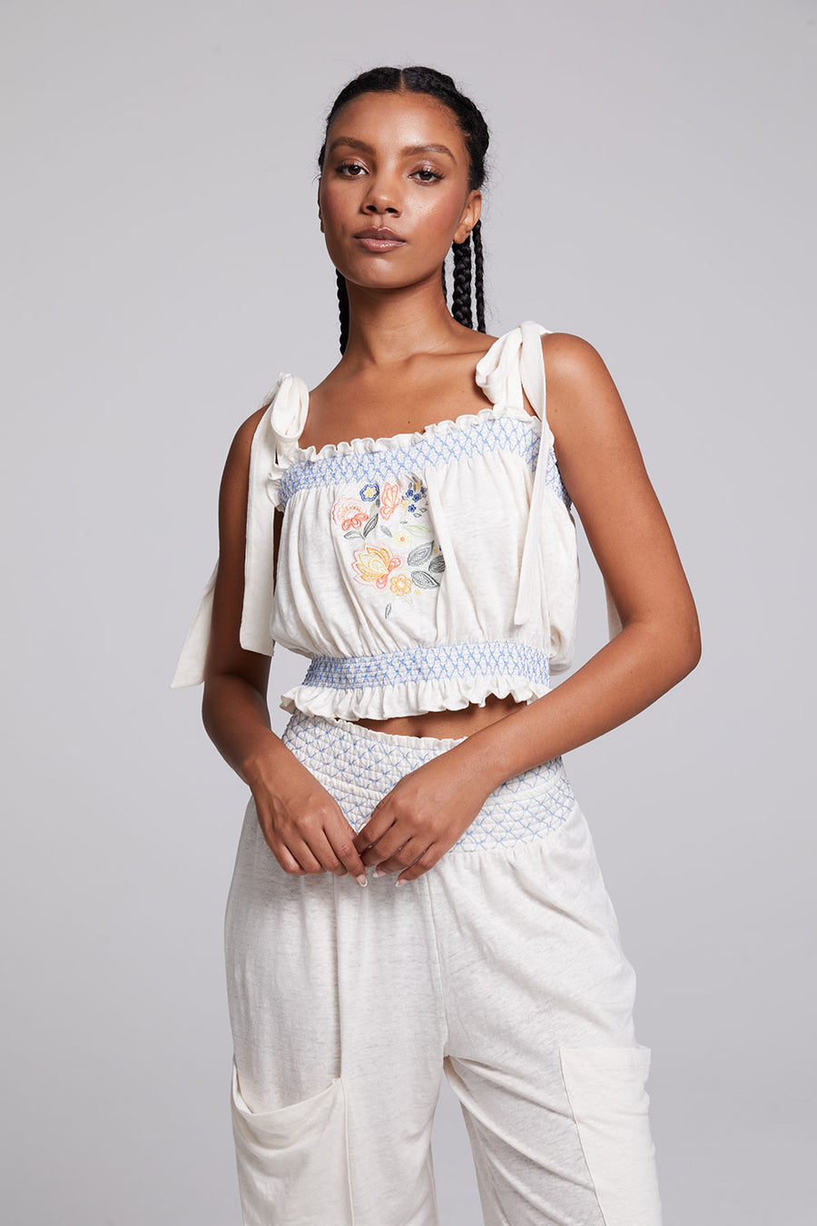 Lirhetta Floral Bouquet Embroidery Crop Top WOMENS chaserbrand