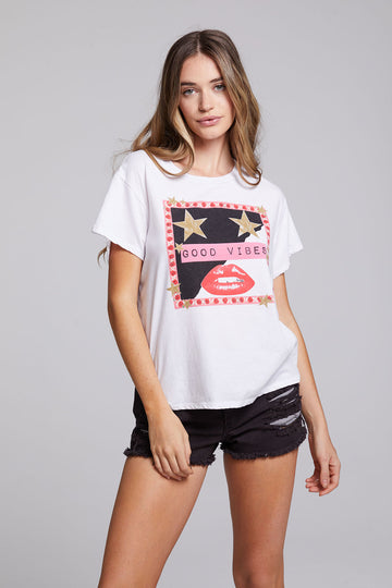 Good Vibes Collage Tee WOMENS chaserbrand