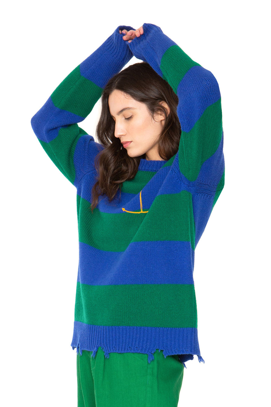 Anchor Cashmere Sweater - Green and Blue Stripe WOMENS chaserbrand