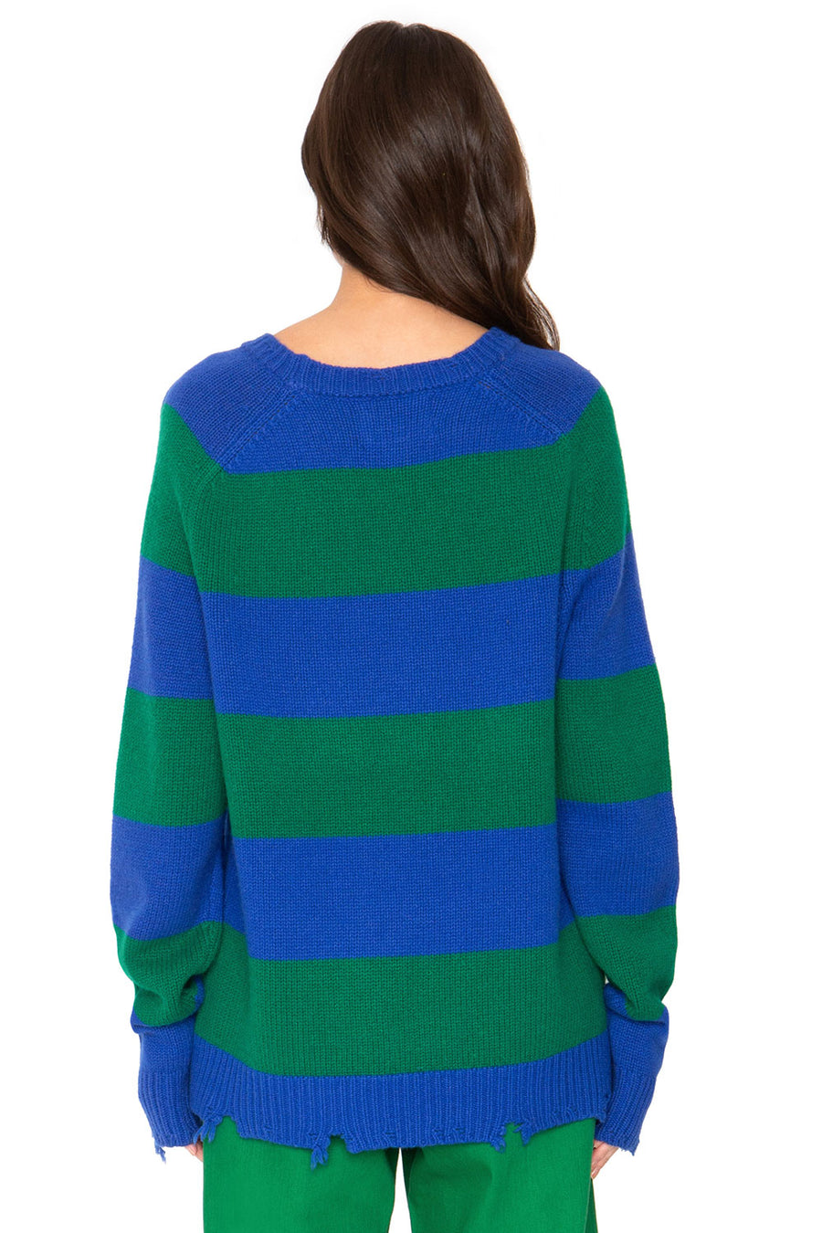 Anchor Cashmere Sweater - Green and Blue Stripe WOMENS chaserbrand