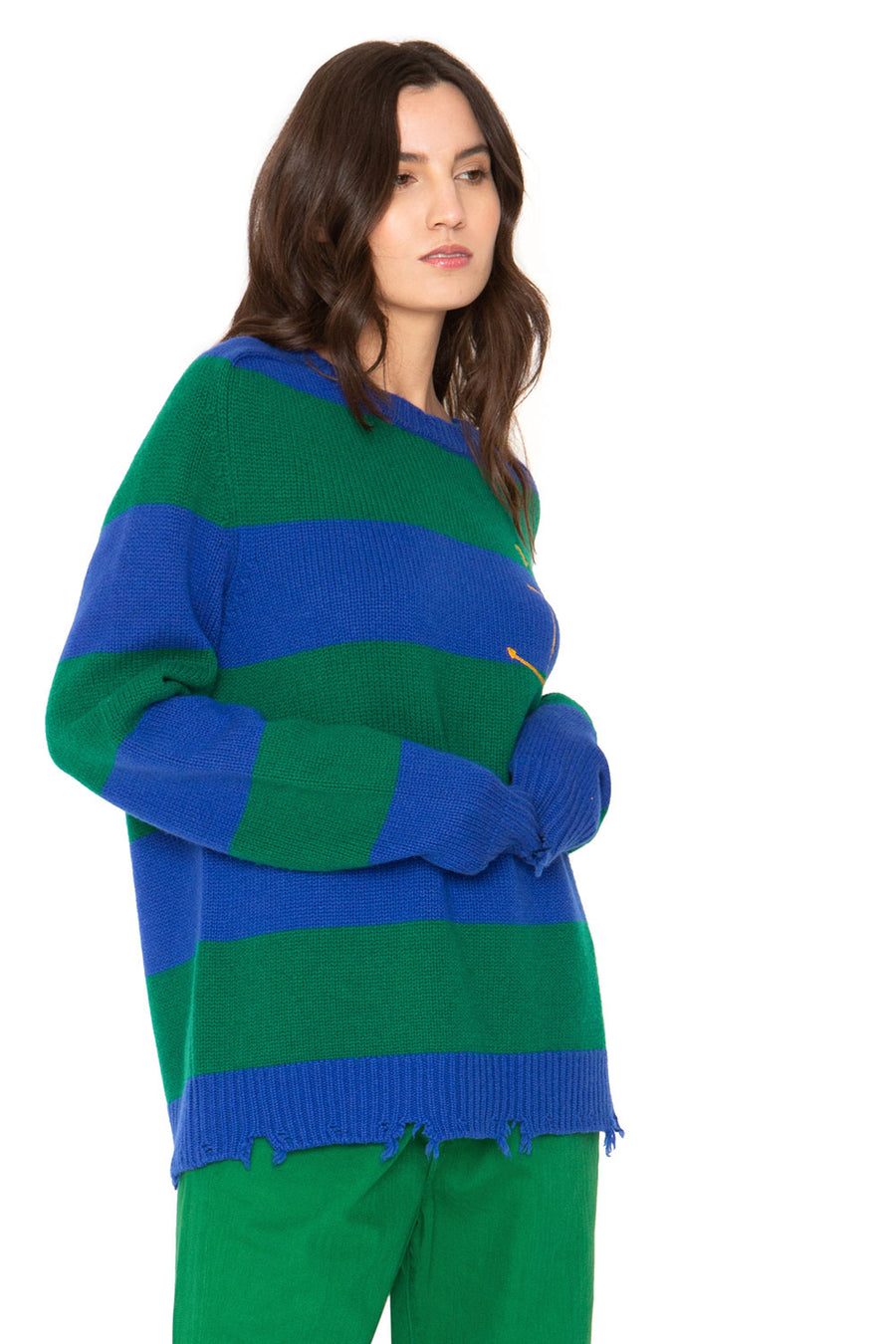 Anchor Cashmere Sweater - Green and Blue Stripe WOMENS chaserbrand