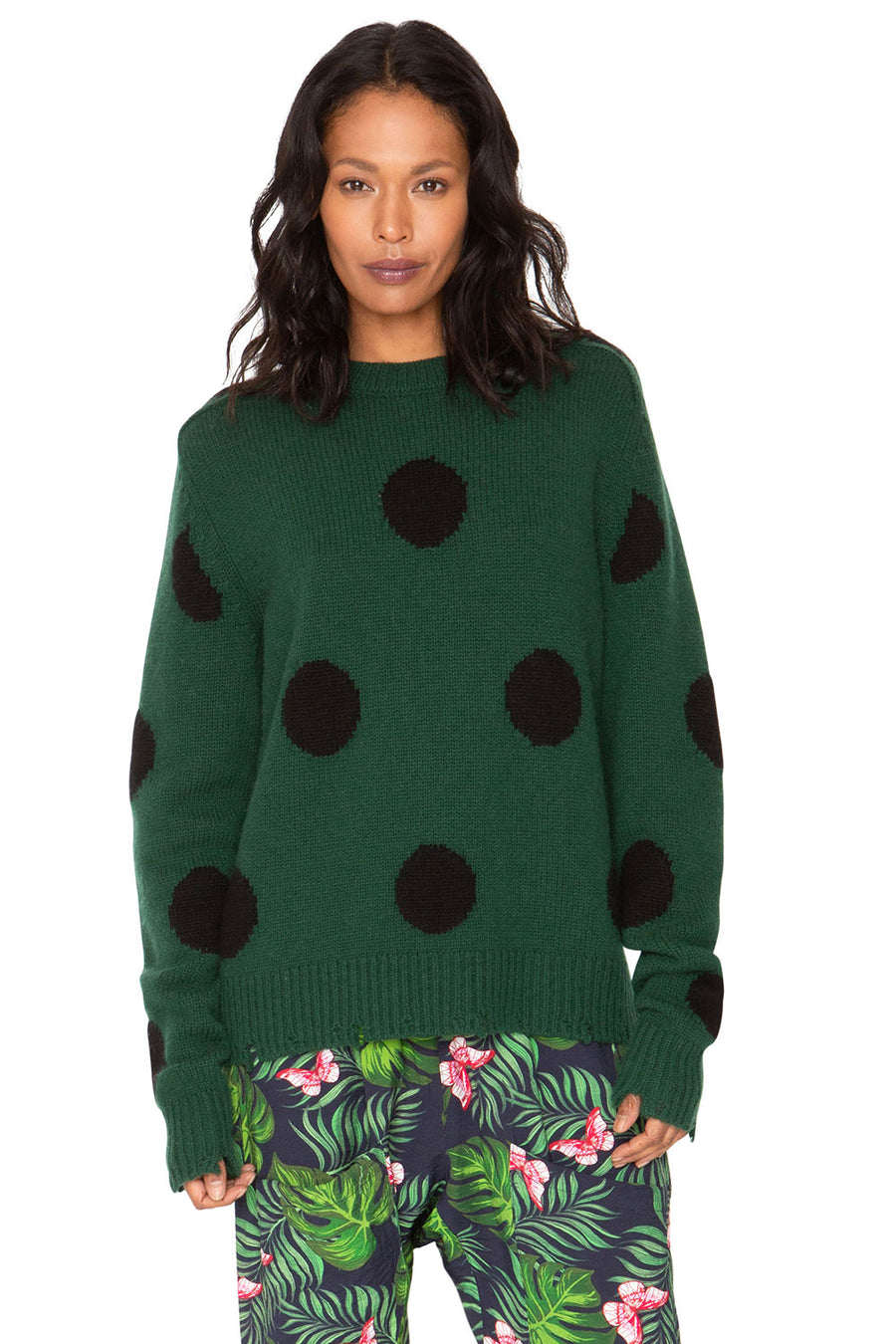 Polka Dot Cashmere Sweater - Forest  & Black WOMENS chaserbrand
