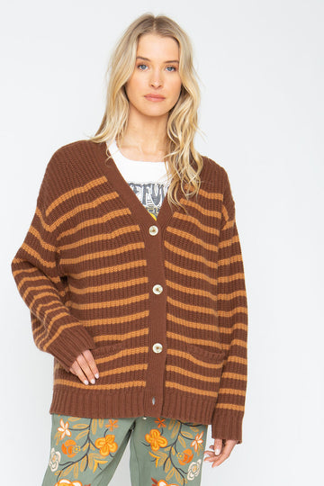 Grandpa Cardigan - Brown Beige Womens chaserbrand