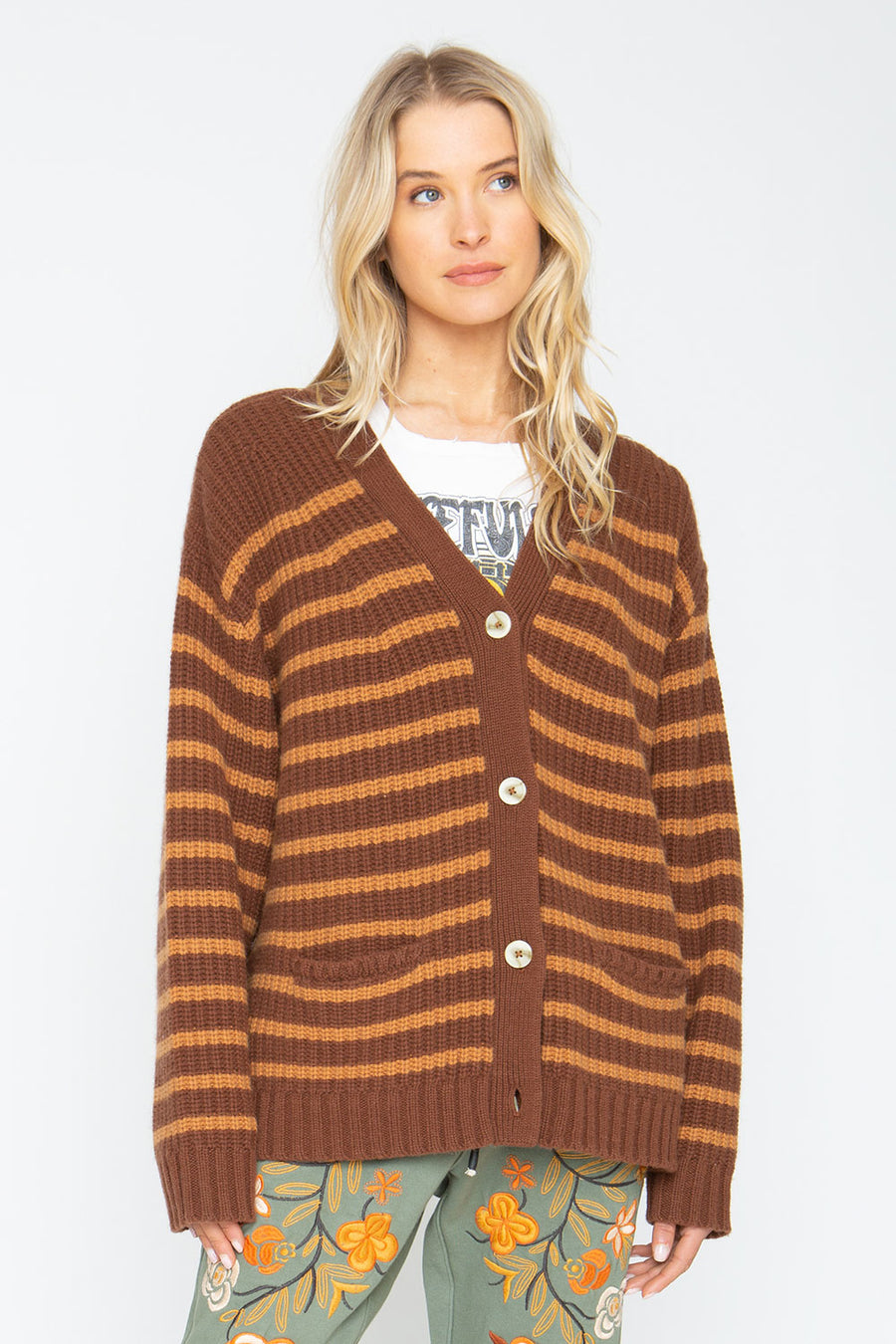 Grandpa Cardigan - Brown Beige Womens chaserbrand