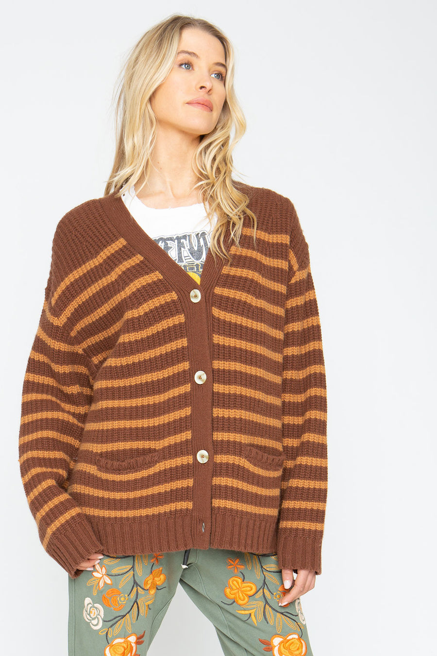 Grandpa Cardigan - Brown Beige Womens chaserbrand