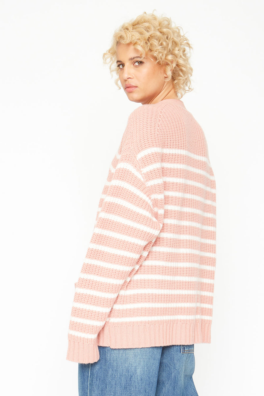 Grandpa Cardigan Sweater - Pink and White Stripe WOMENS chaserbrand