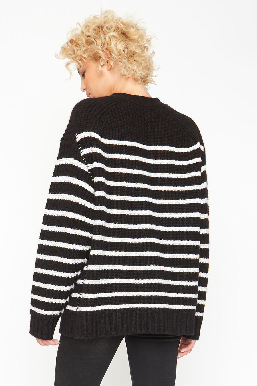 Grandpa Cardigan Sweater - Black and White Stripe WOMENS chaserbrand