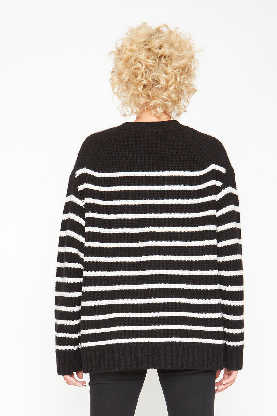 Grandpa Cardigan Sweater - Black and White Stripe WOMENS chaserbrand
