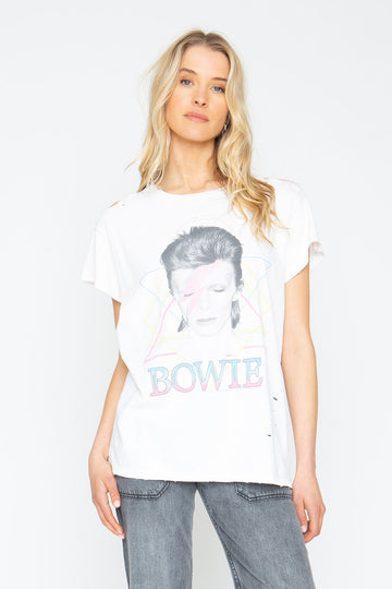 David Bowie "Aladdin Sane" Distressed Crew Tee Womens chaserbrand
